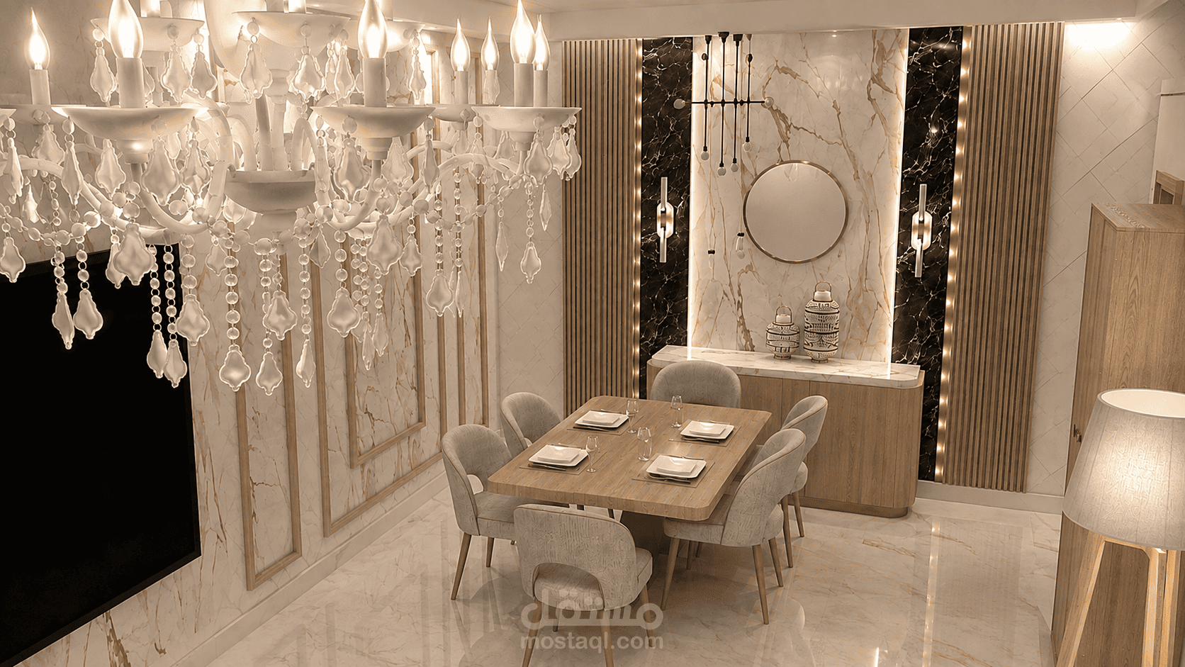 تصميم رسبشن لشقة 140 م