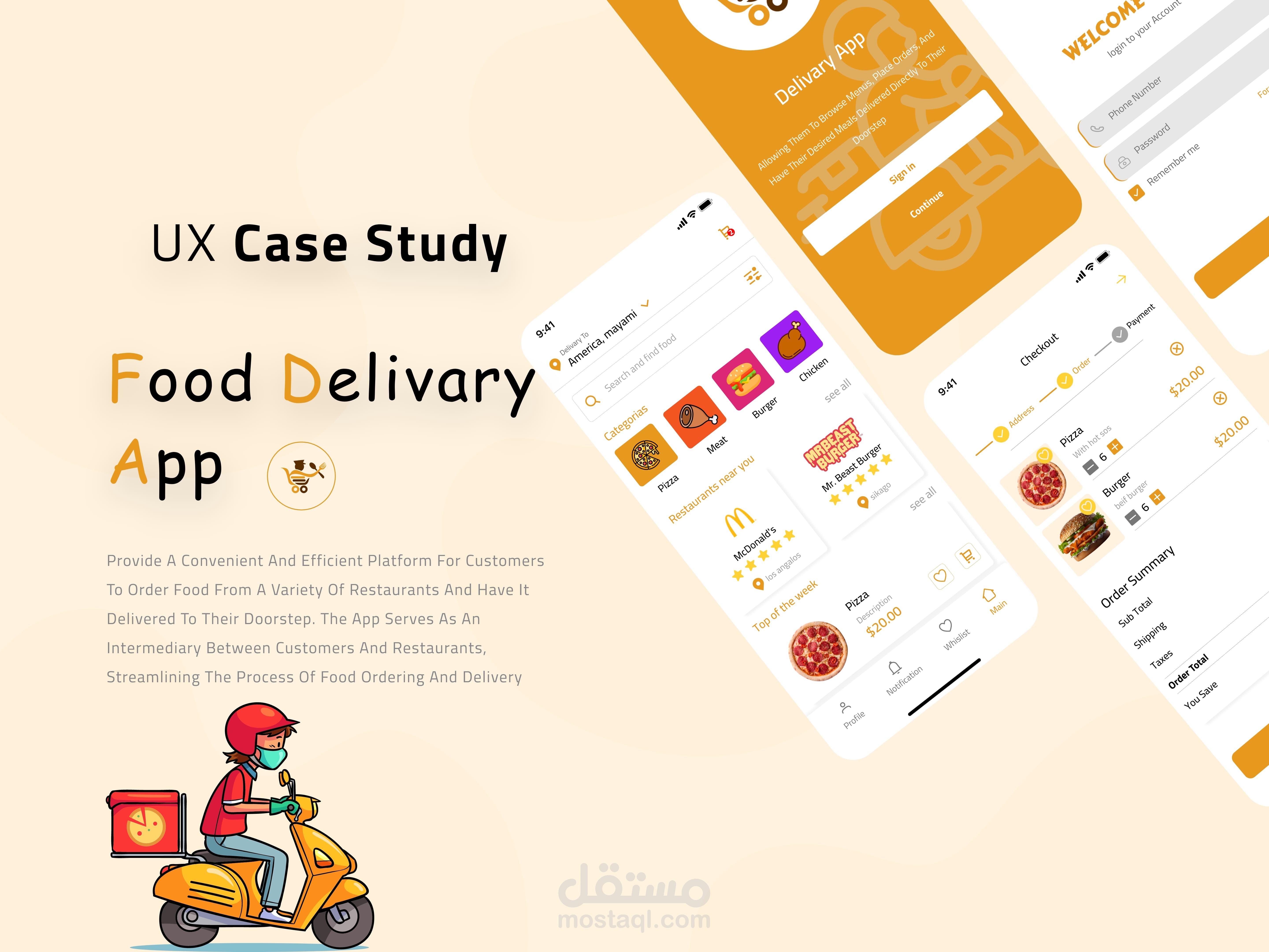 تصميم ux ui ودراسة حالة كاملة لتطبيق توصيل طعام