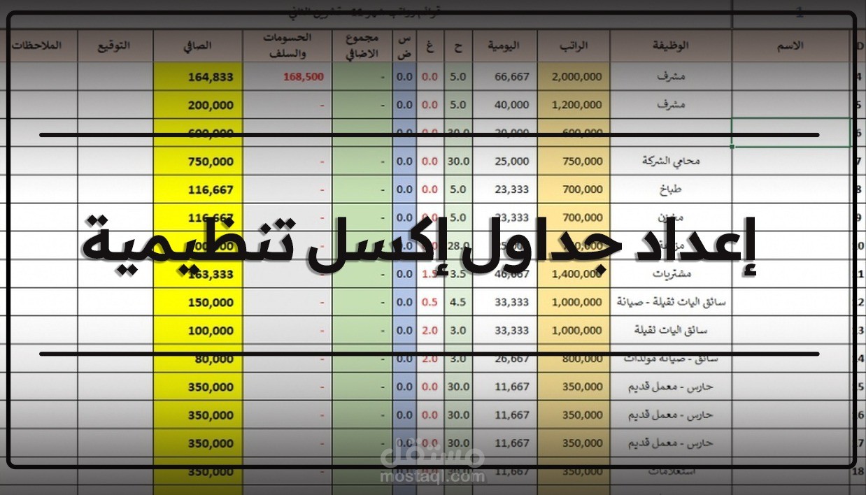 انشاء جداول اكسل احترافية