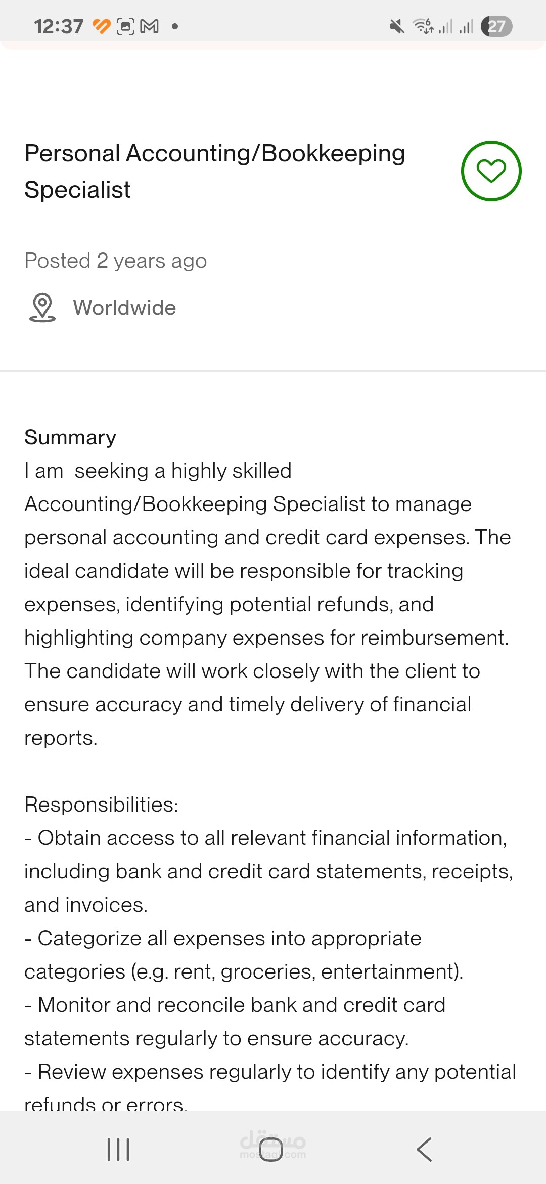 Personal Accounting/Bookkeeping Specialist