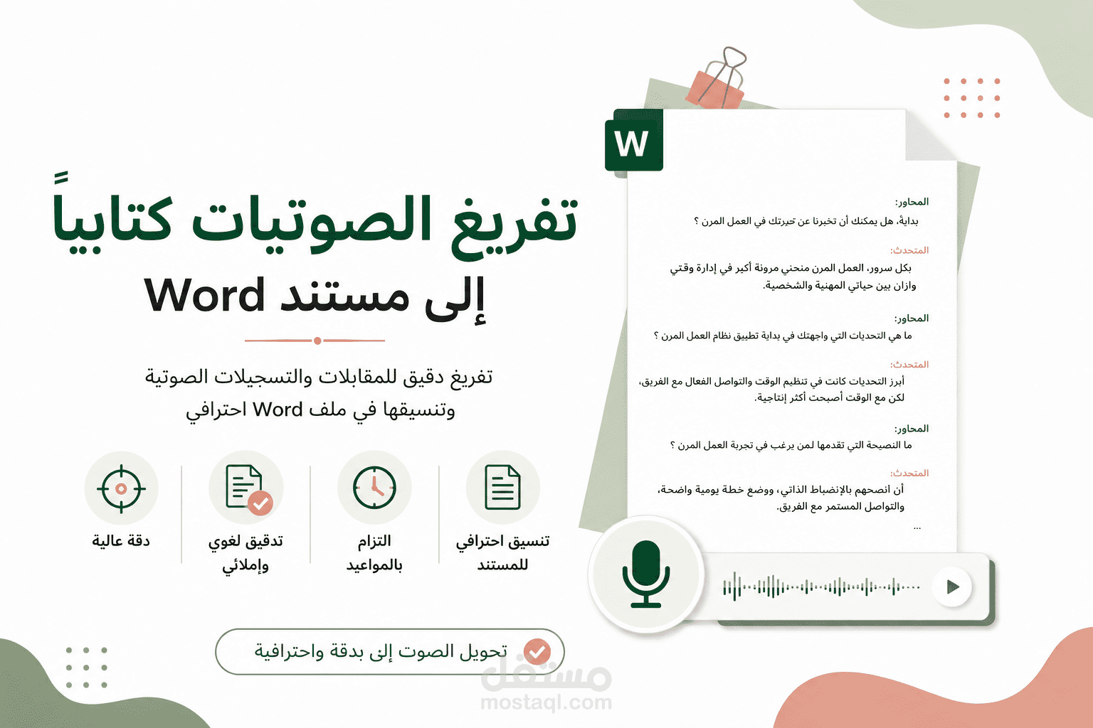 تفريغ مقابلة صوتية إلى ملف Word باحترافية