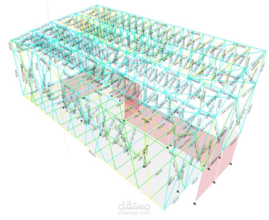 تصميم منشأ معدني أرضيته (composite slab) ويشمل على طيران (6متر)