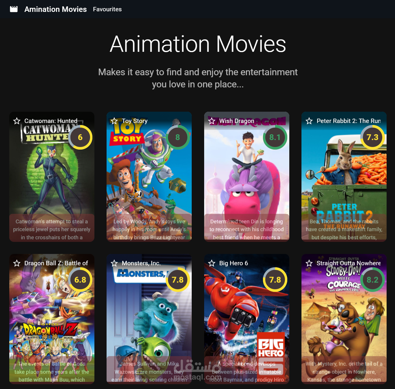 تصميم لموقع عرض أفلام Animation باستخدام React و API