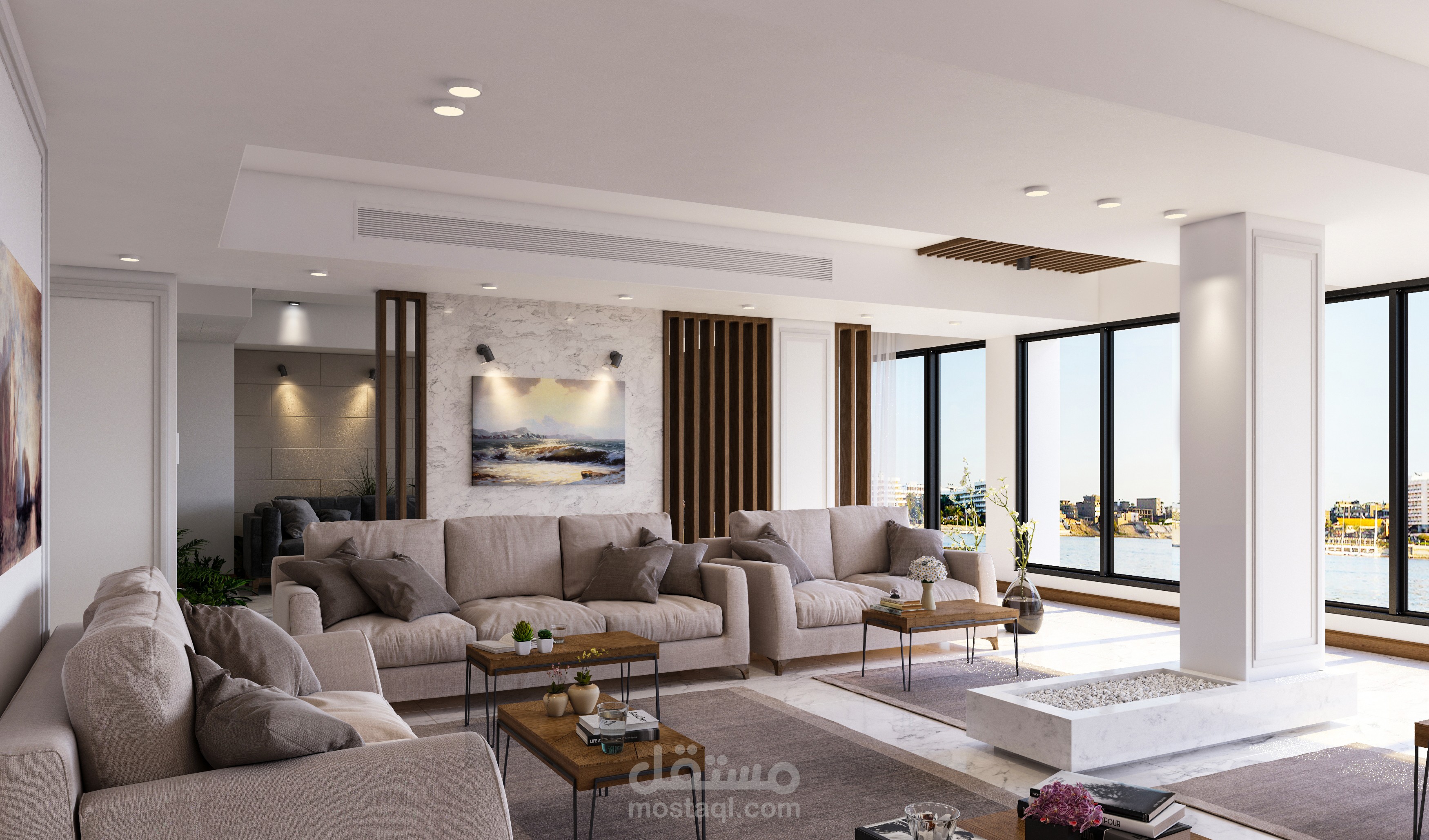 تصميم داخلي فندقي لمنطقة الاستقبال