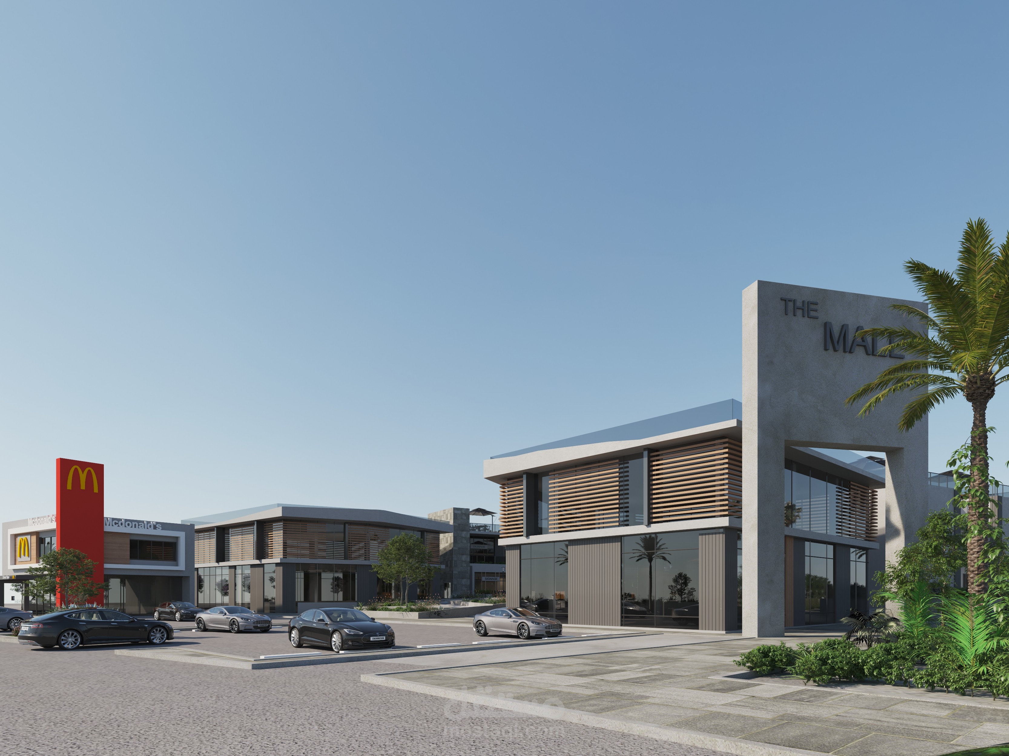 mall plaza design with drive thru