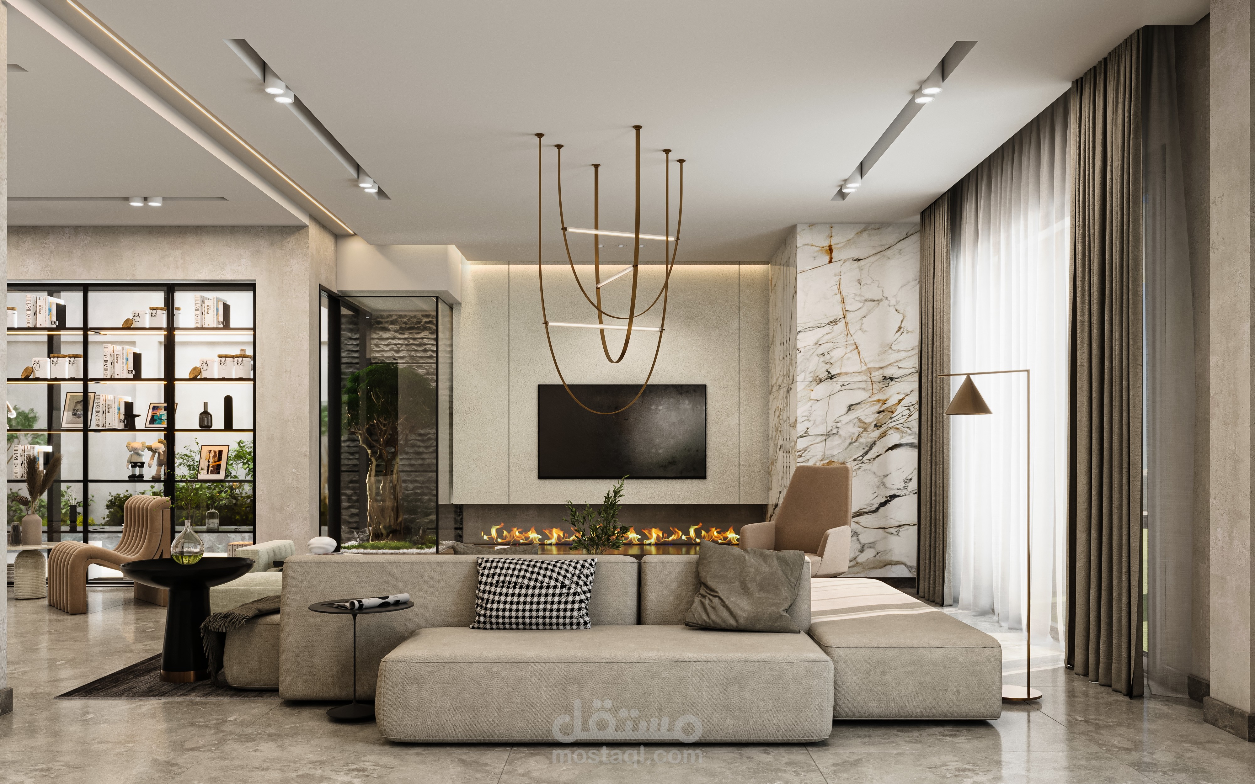 تصميم داخلي  لمنطقة الاستقبال لفيلا مودرن