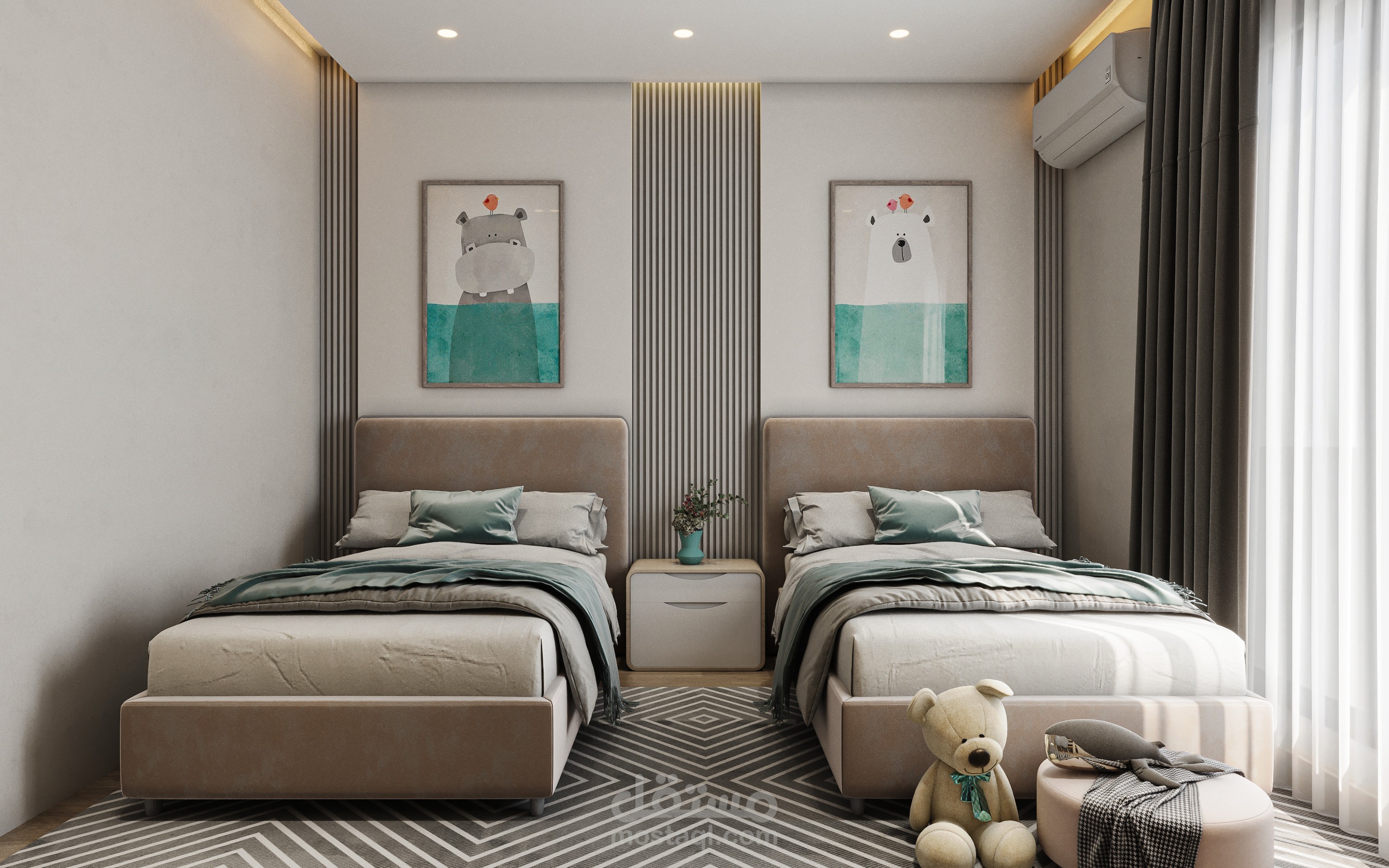 غرفة نوم مودرن صغيرة لطفلين