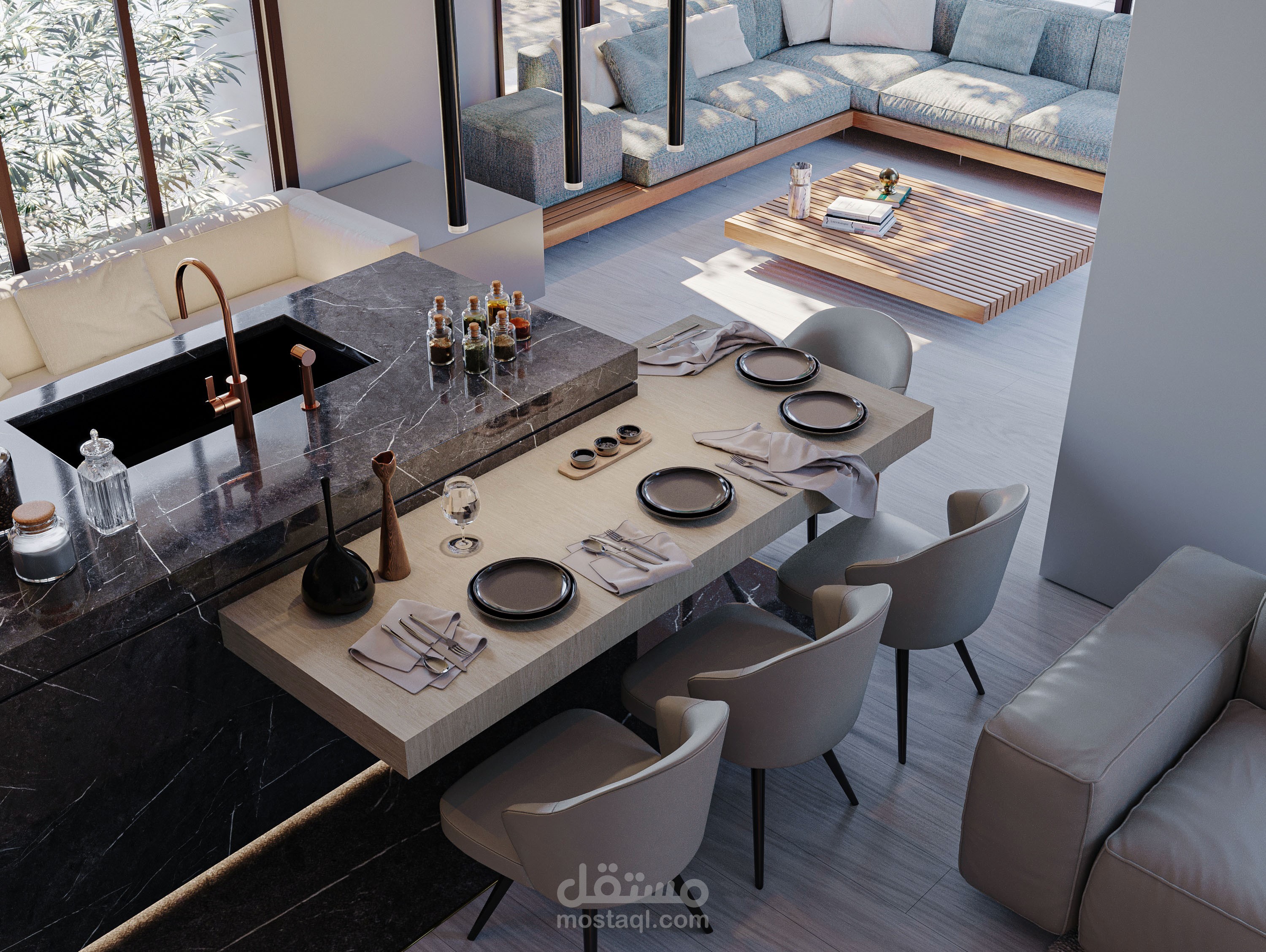 تصميم داخلي مودرن لمنطقة المعيشة