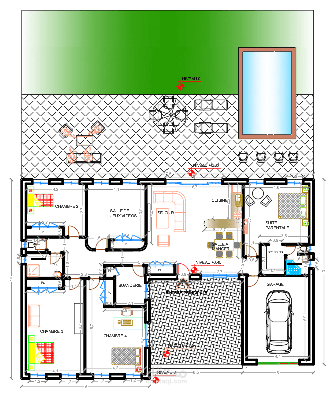 تصميم 2D لمنزل طابق ارضي بفرنسا