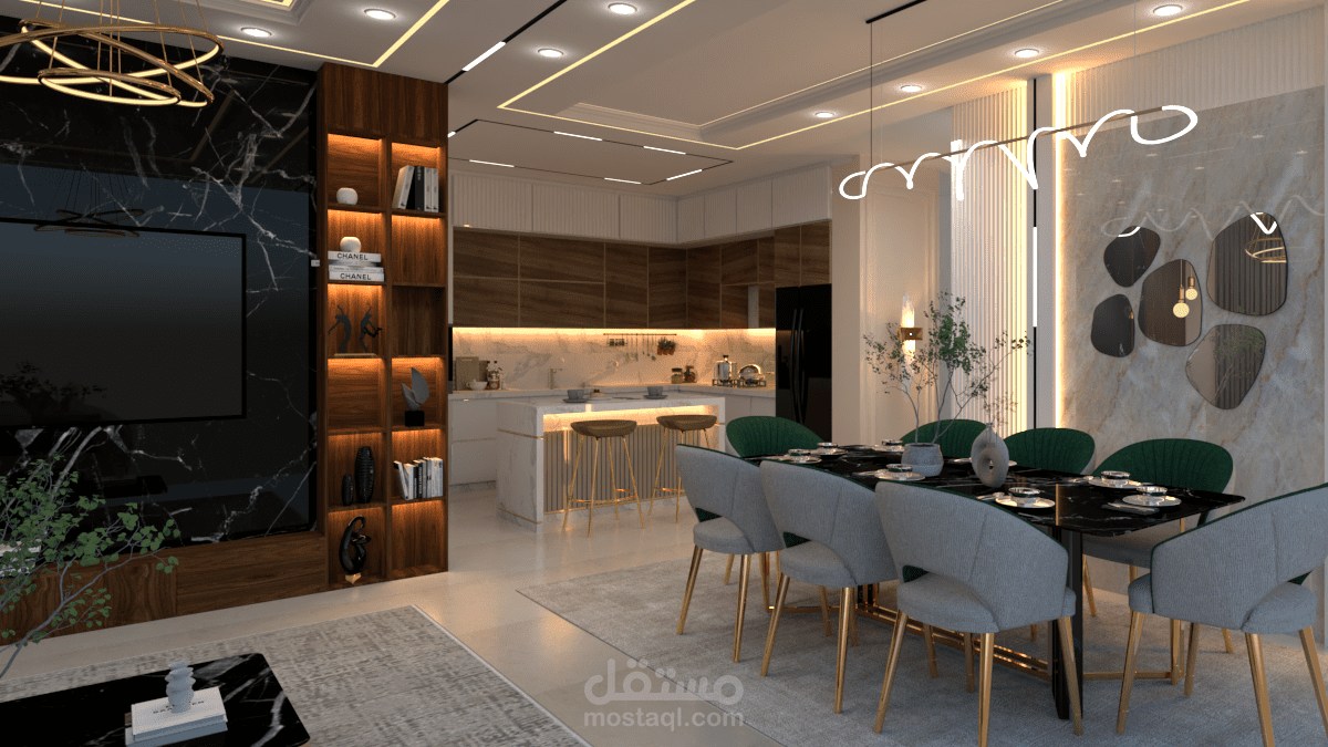 تصميم شقة سكنية مساحة 200 م (مودرن ستايل )