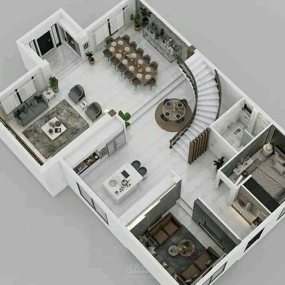 تصميم 3D ثلاثي  الابعاد لديكور شقة وتوزيع الفراغات  الاثاث