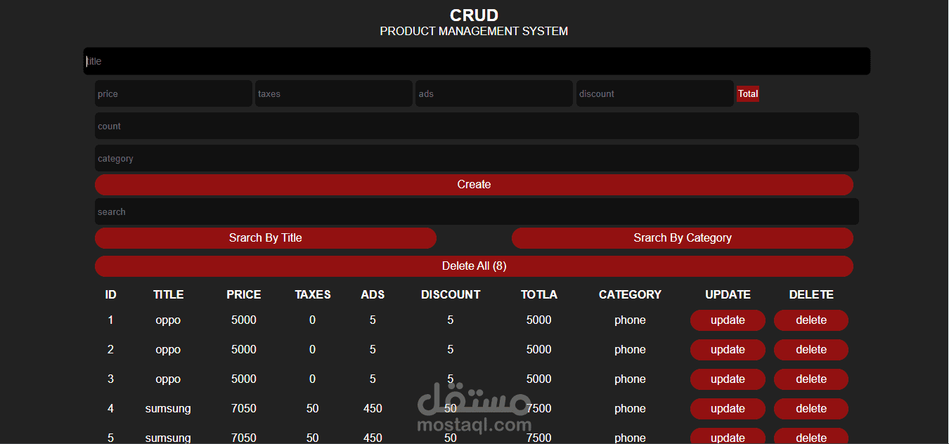 Full Product Management System CRUD with JS
