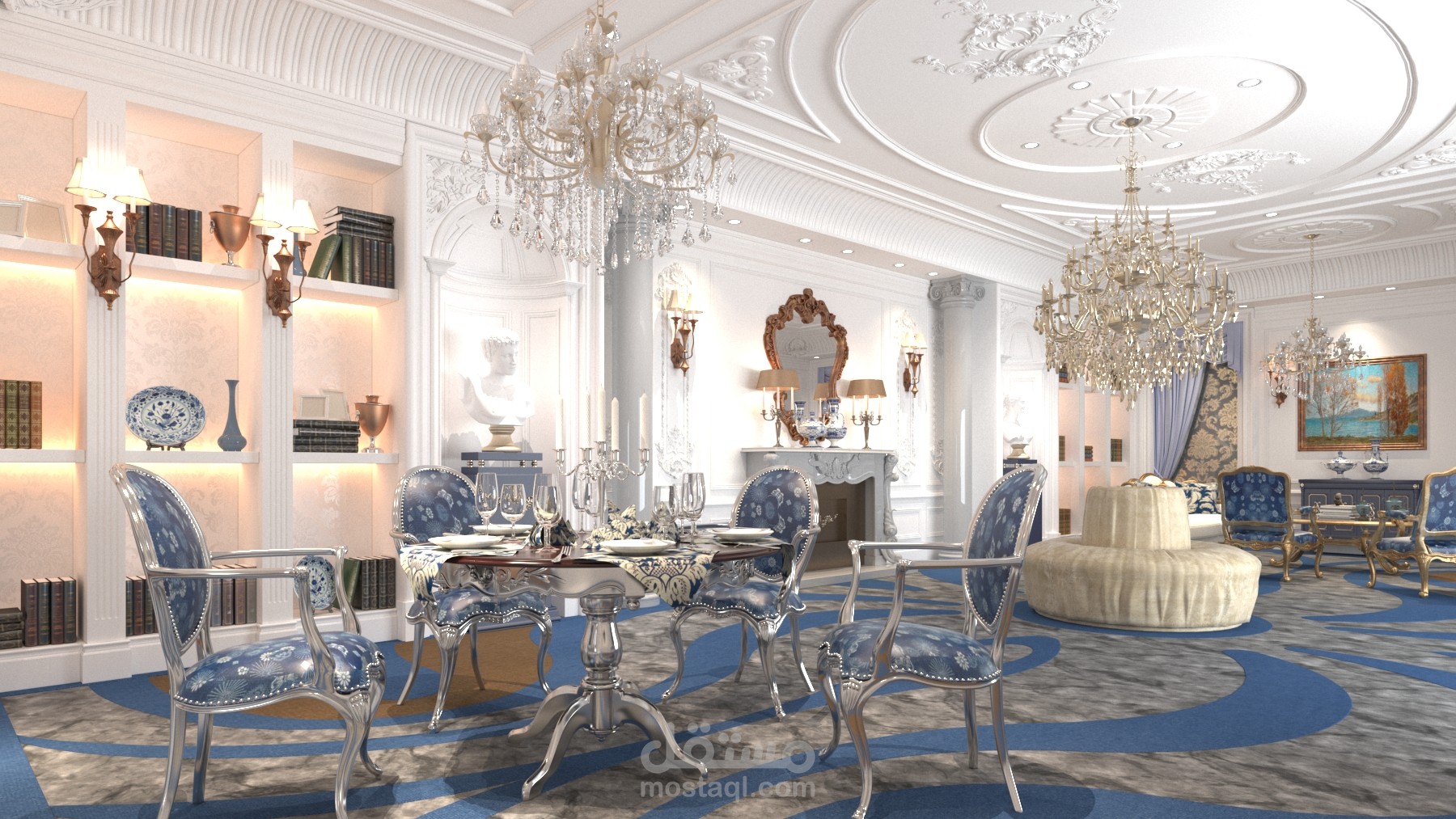 تصميم فاخر كلاسيكي لمجلس رجال في دبي نخلة الجميرة