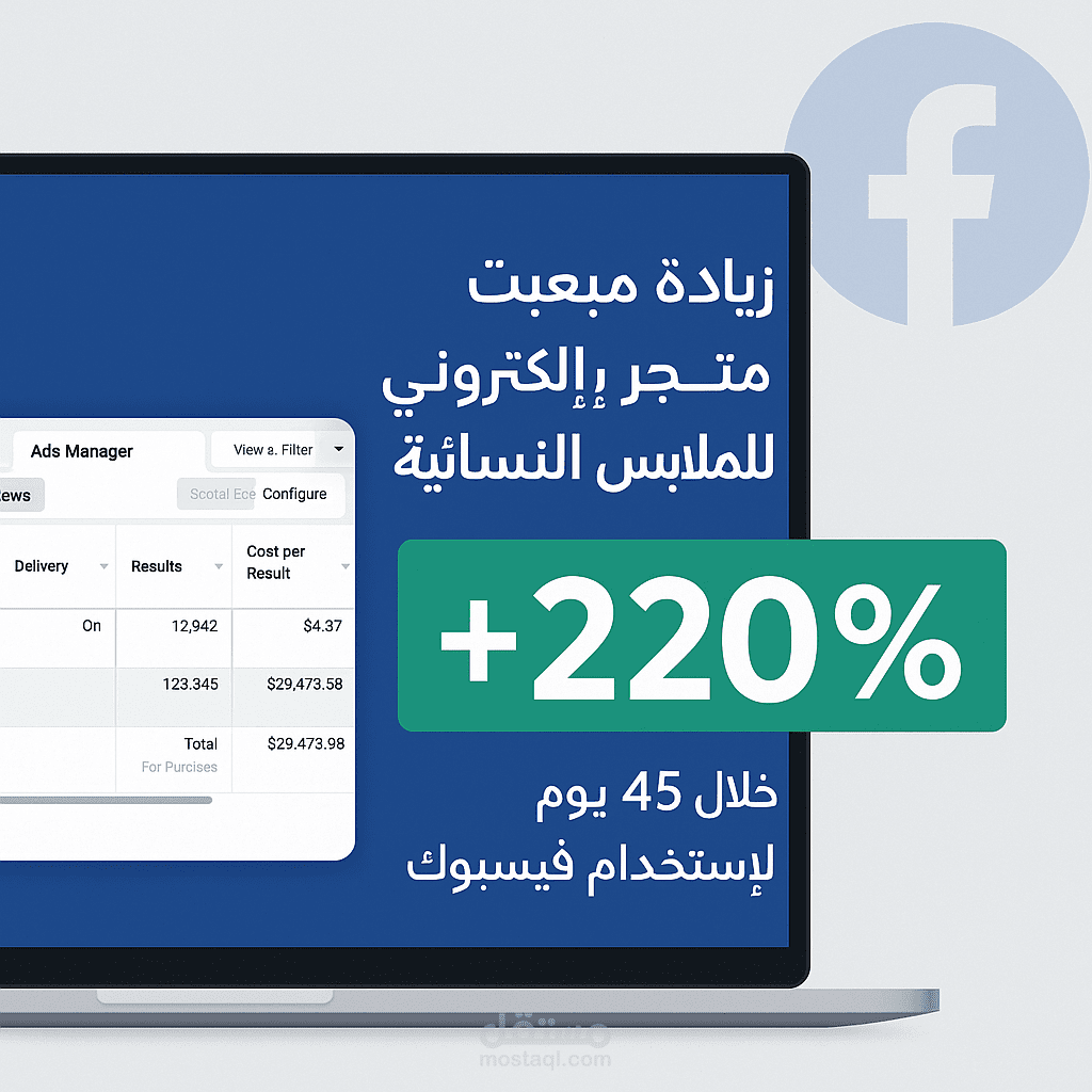 زيادة مبيعات متجر إلكتروني  باستخدام Facebook Ads.