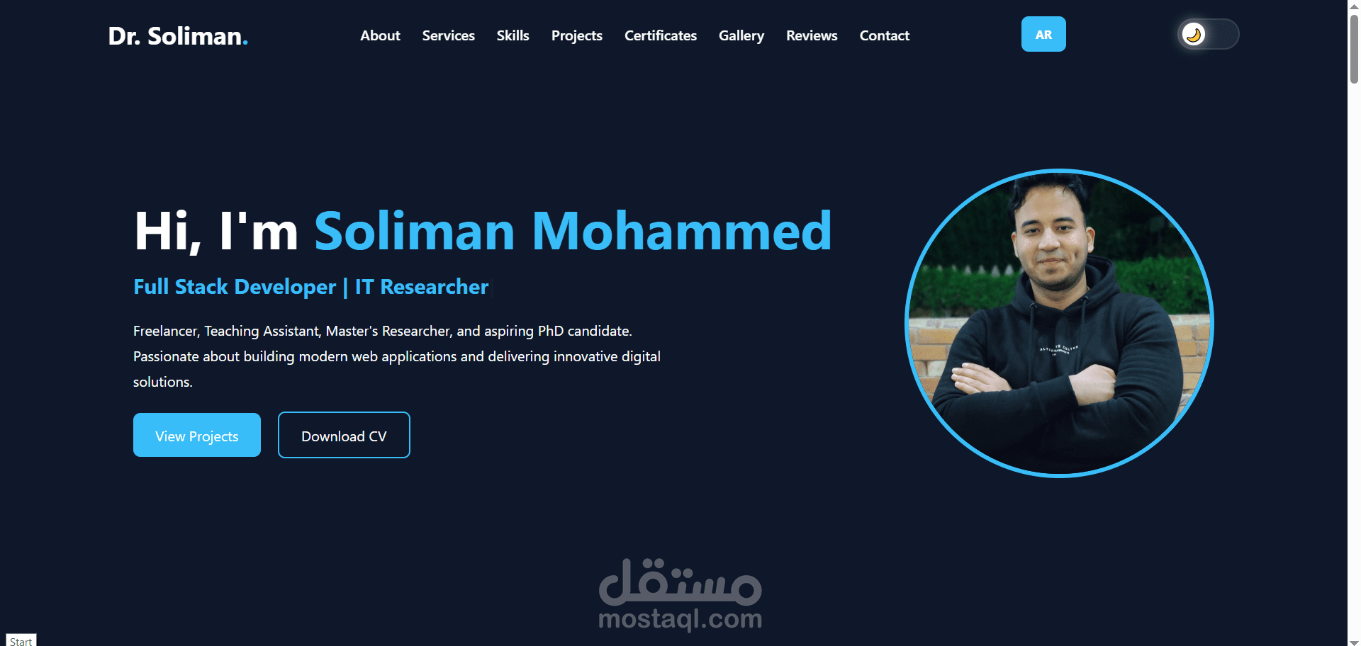 موقع بورتفوليو (Portfolio) احترافي متعدد اللغات (Arabic / English)