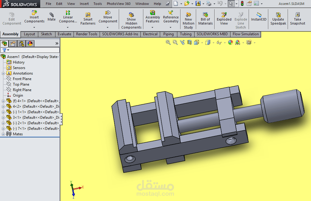 تصميم ملزمة ببرنامج solidworks