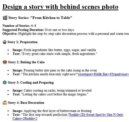 design a story with behind senes photos for sweet spot bakery