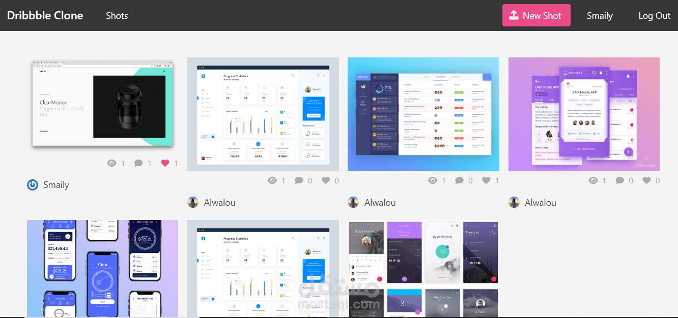 إنشاء تطبيق معرض الأعمال Dribbble شبيه بـ Behance