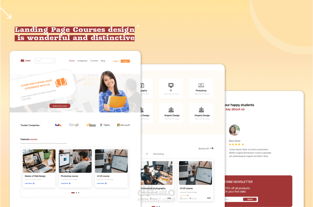 Landing page for courses website