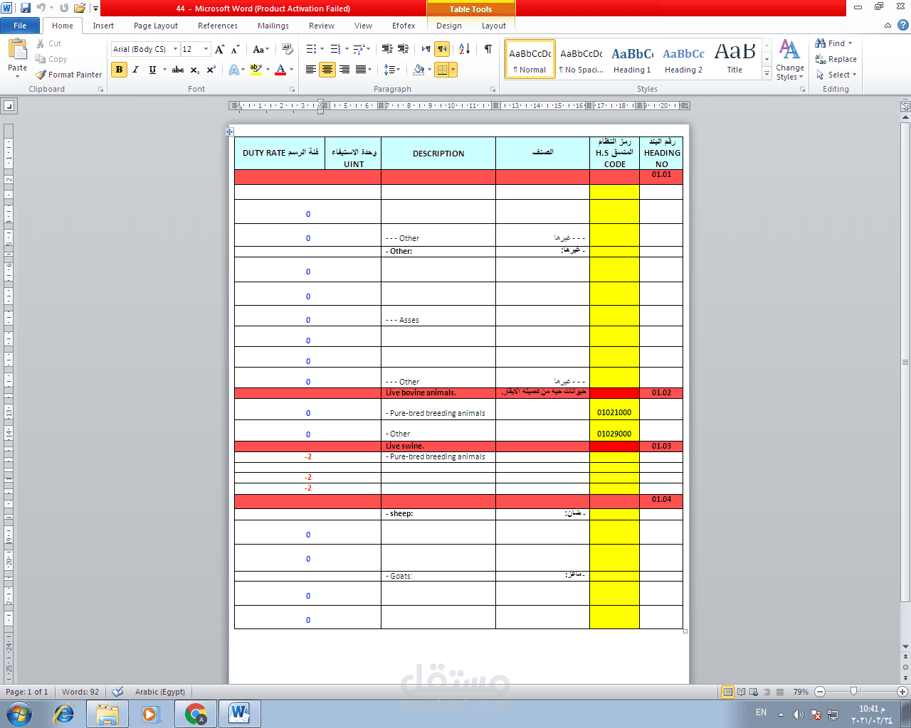 تفريغ جدول بنفس التنسيق المطلوب