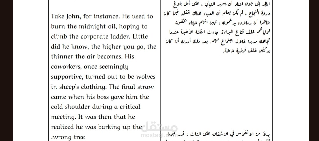 ترجمة نص أدبي من الإنجليزية إلى العربية