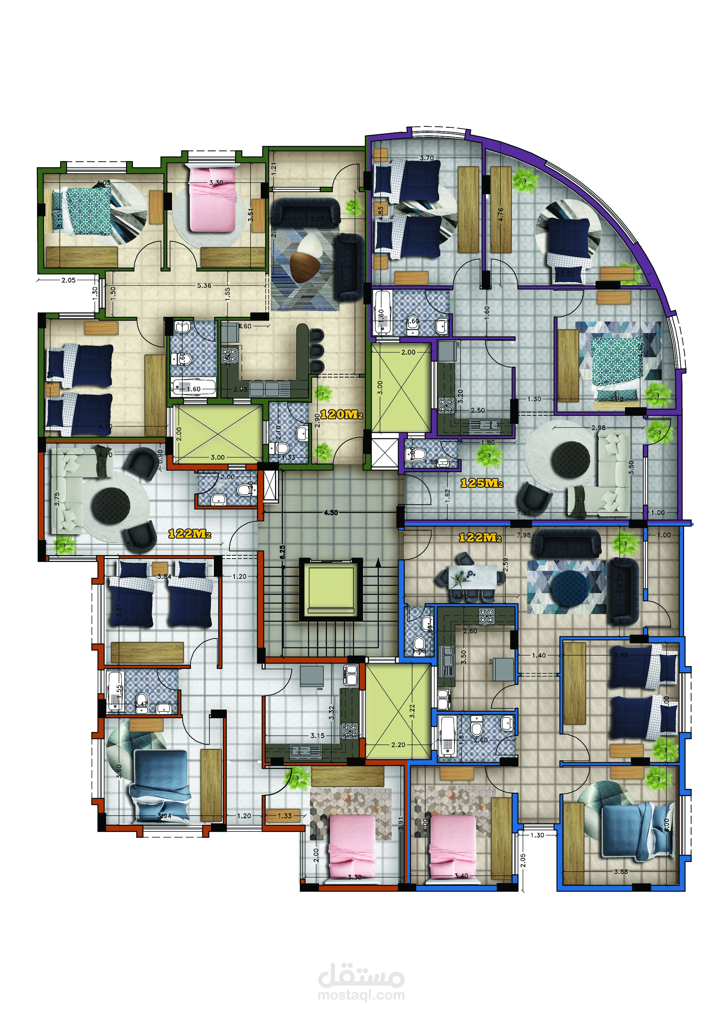 عمارة النجوم 2 في غزة - فلسطين، تصميم معماري كامل واشراف على تنفيذ