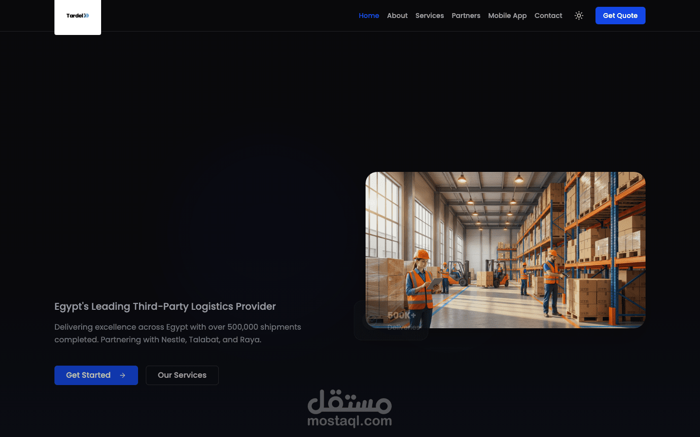 تصميم وتطوير موقع شركة شحن ولوجستيات (Tardel)