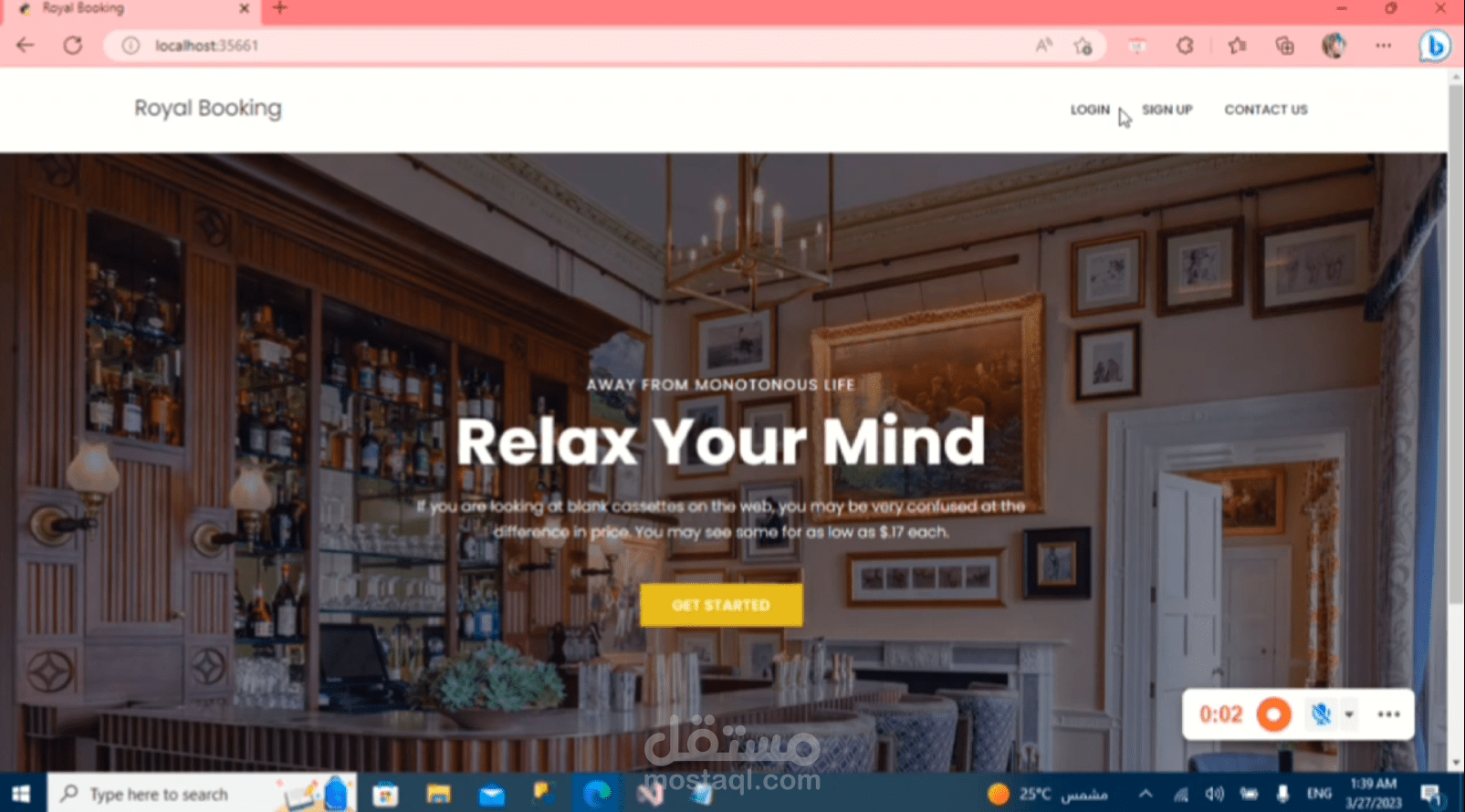 ‘Royal Booking’ hotel reservation website and administration dashboard.