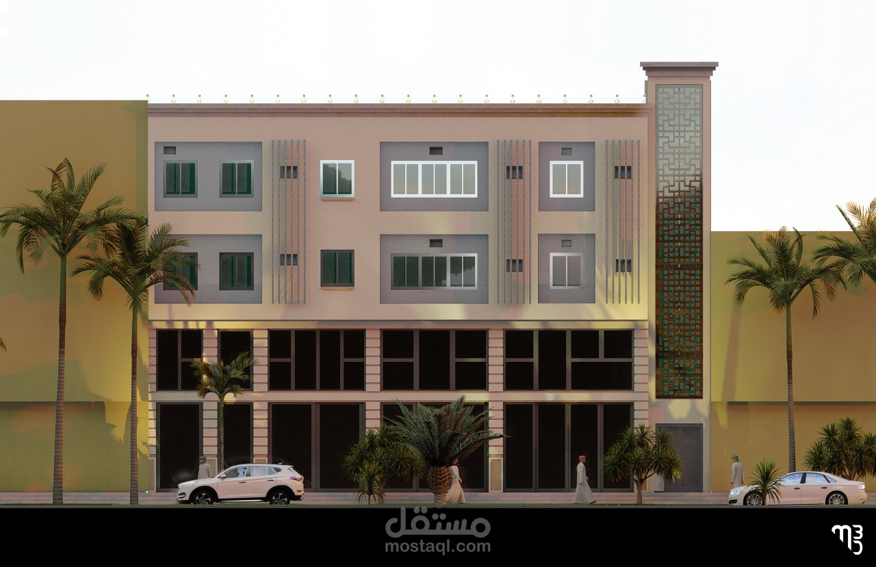 تصميم معماري | تصميم واجهة مبنى سكني تجاري في السعودية
