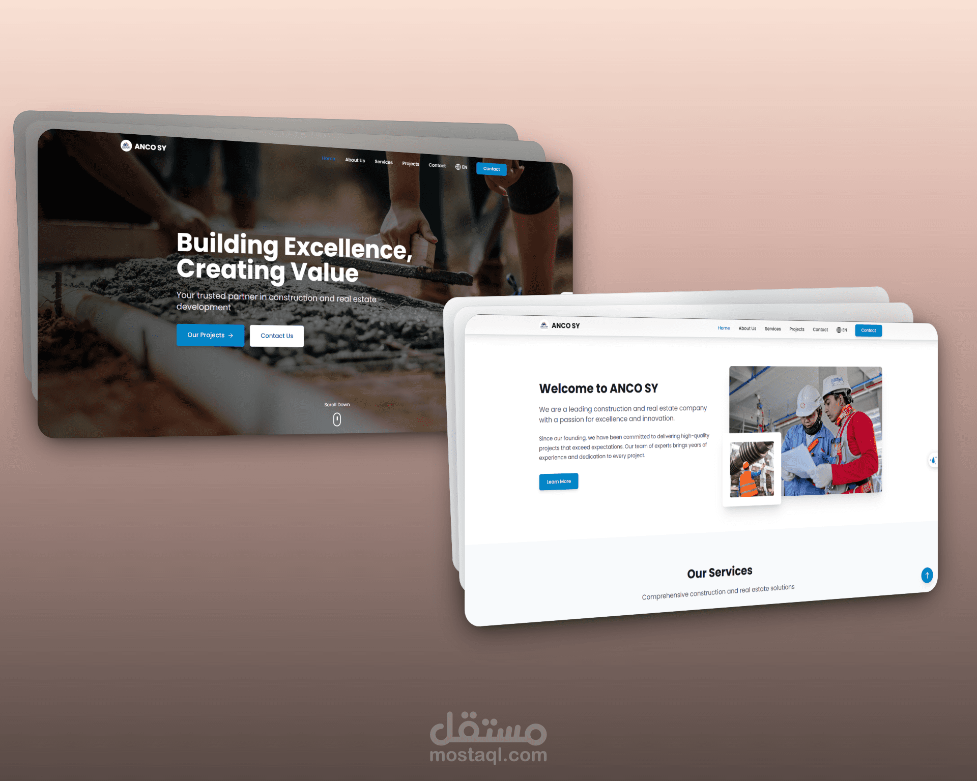 تصميم وتطوير الموقع الرسمي لشركة Ancosy505 للإنشاءات والعقارات