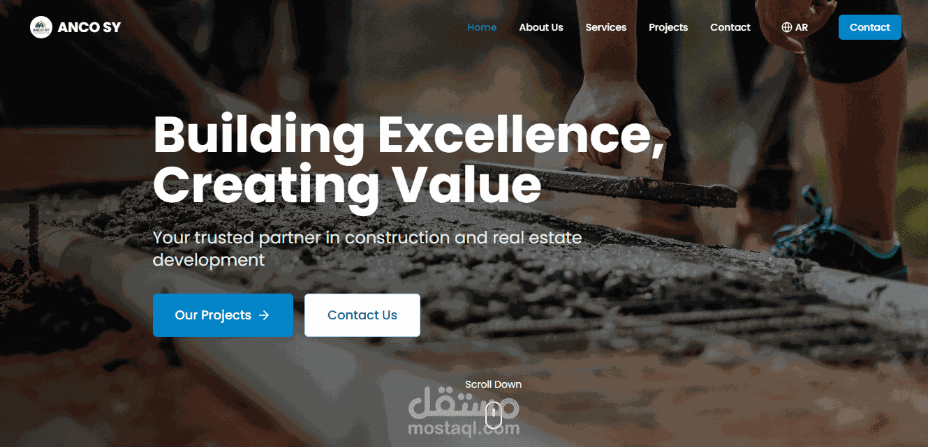 تصميم وتطوير الموقع الرسمي لشركة Ancosy505 للإنشاءات والعقارات