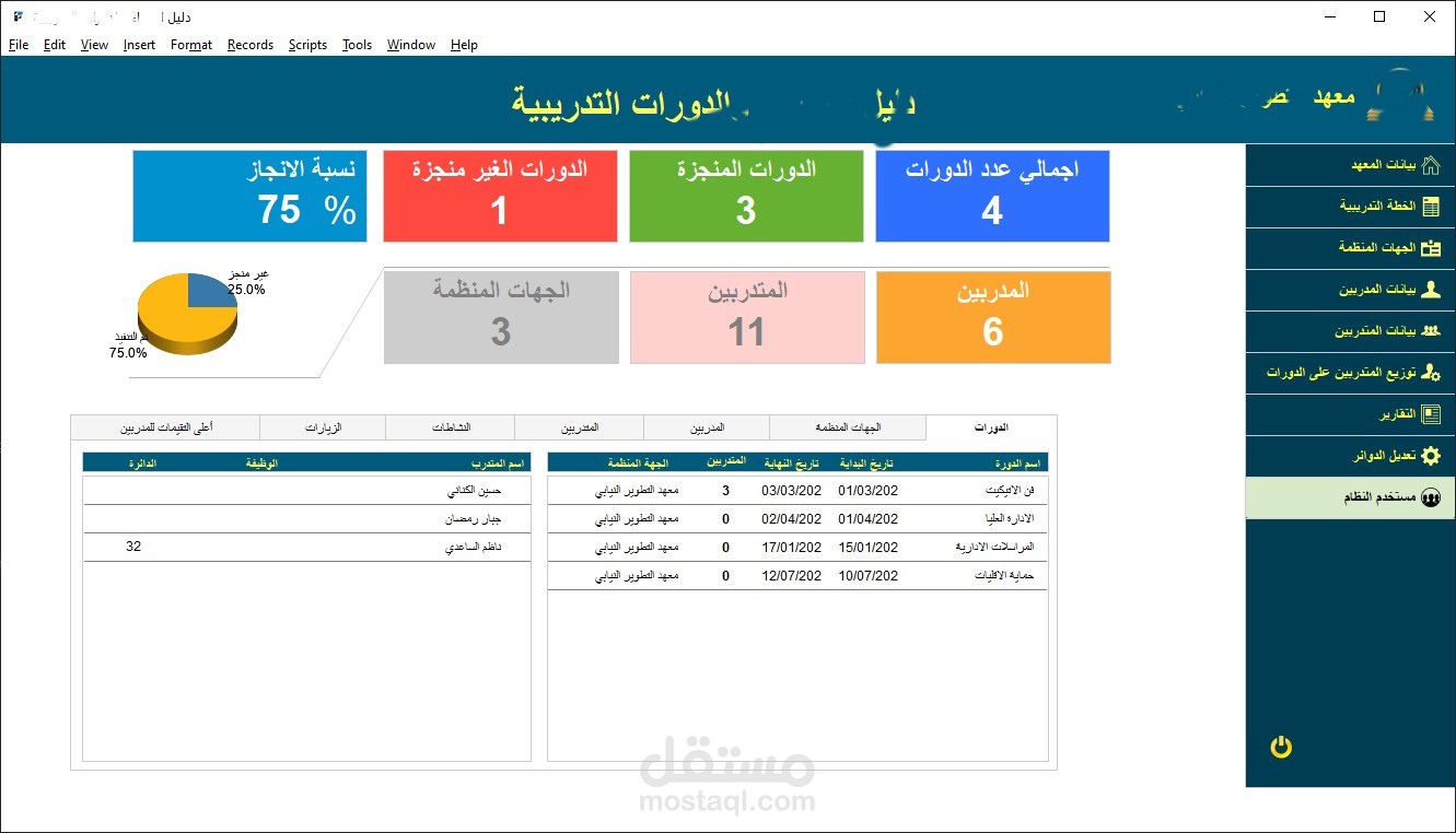 برنامج ادارة معهد تدريب ودورات
