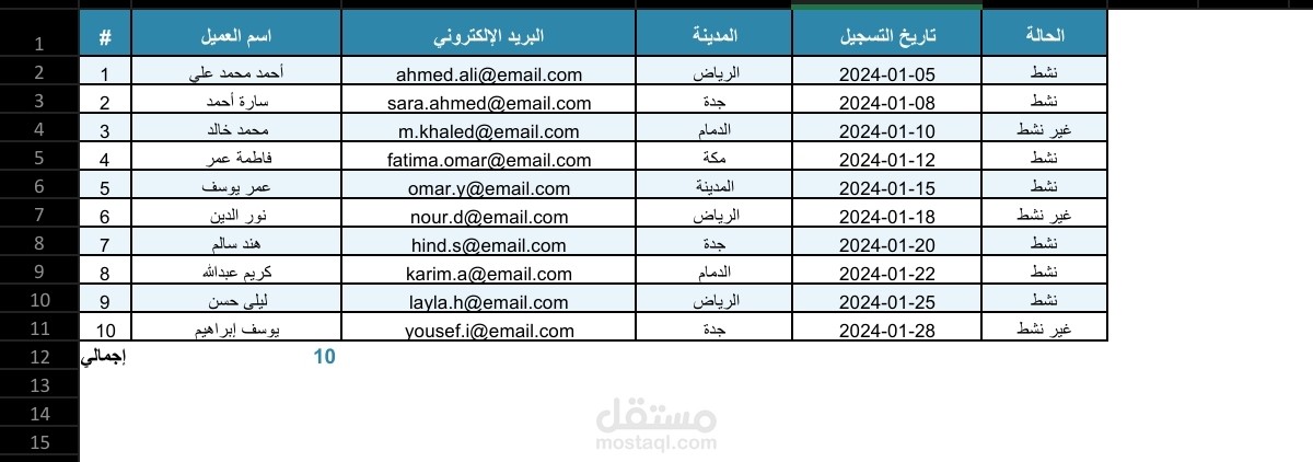 قائمة عملاء منظمة (اللون الأزرق)