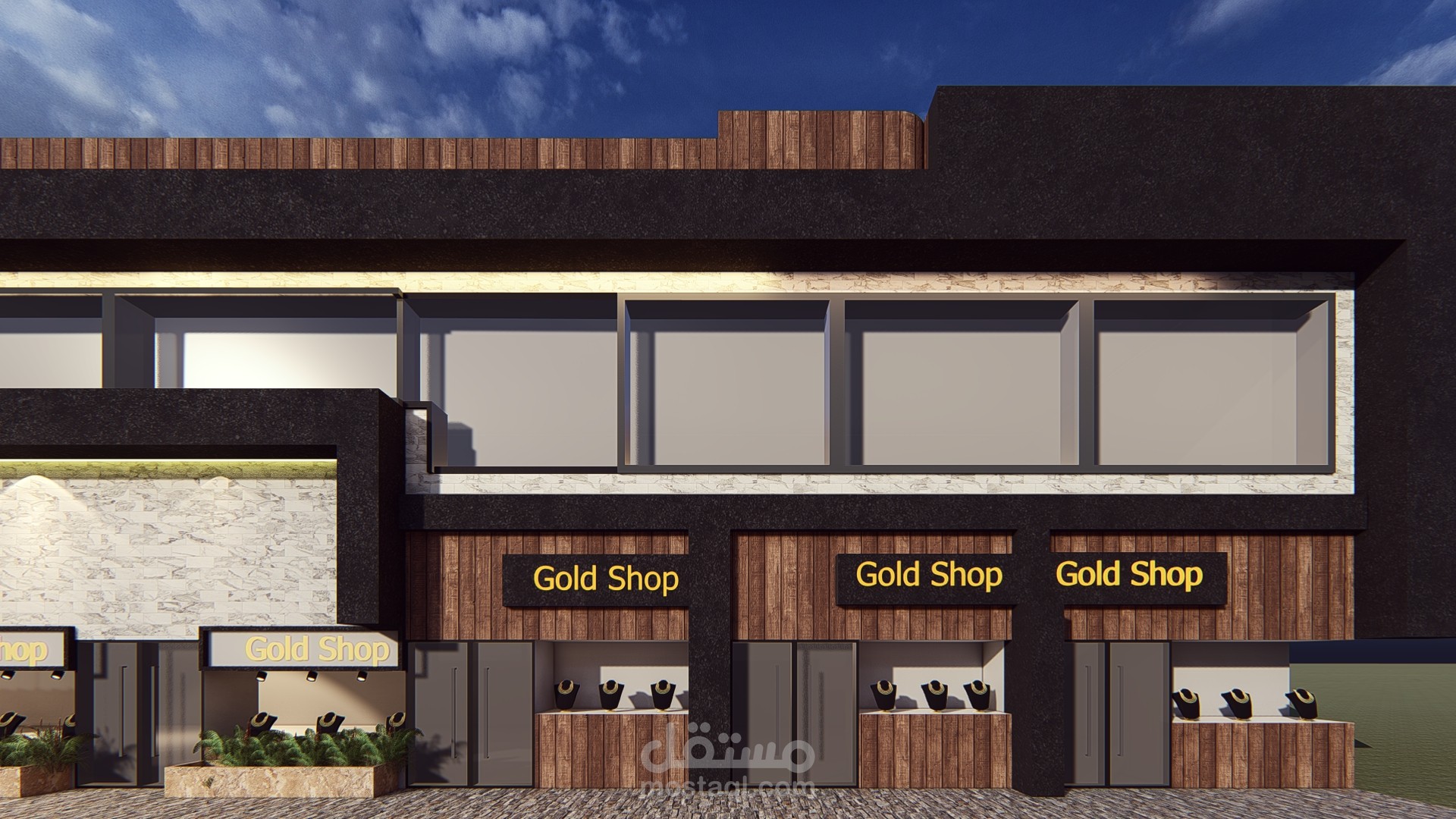 تصميم واجهة محلات ذهب ومكاتب