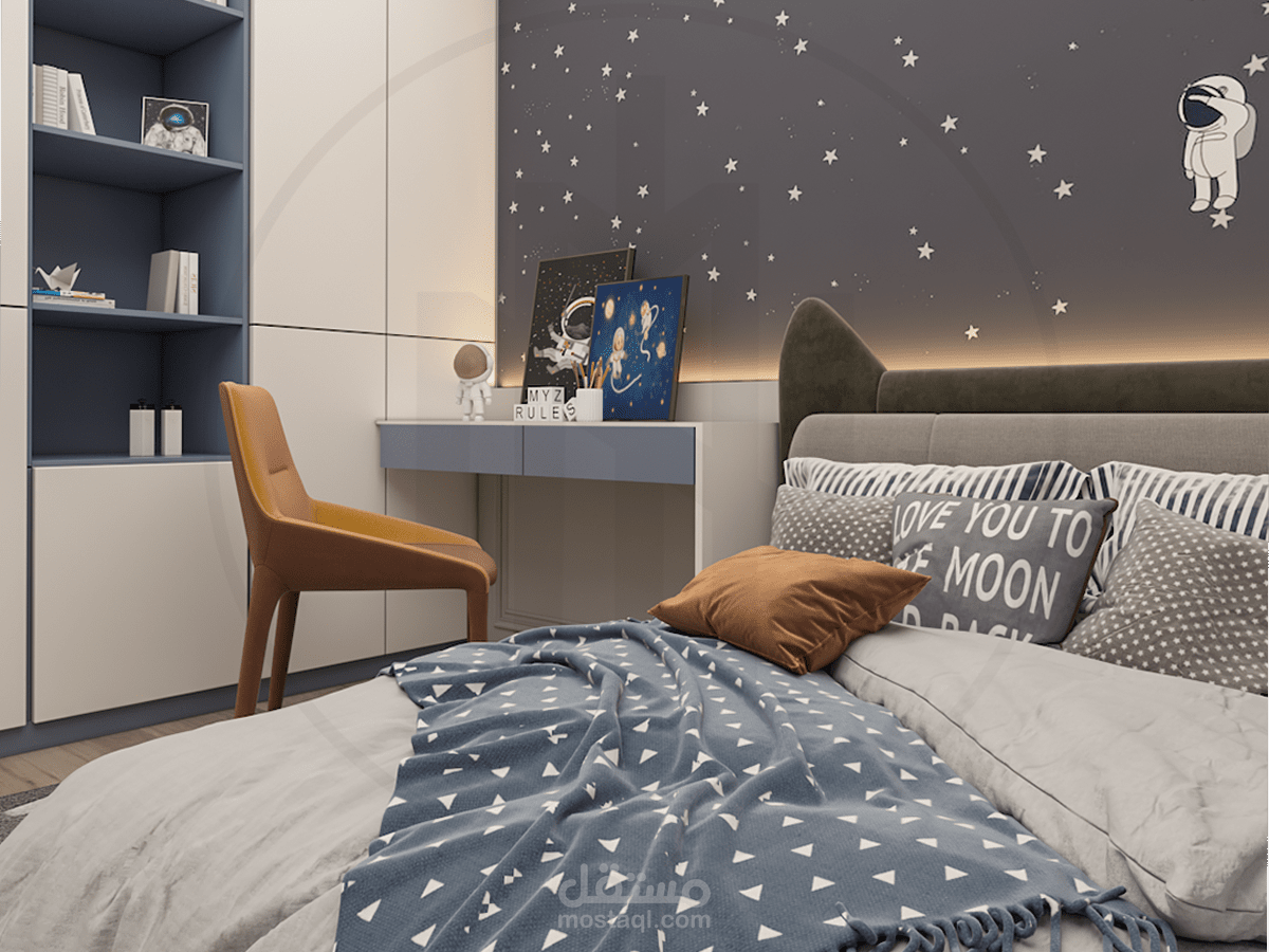 غرفة نوم مراهقين – تصميم داخلي ثلاثي الأبعاد عصري