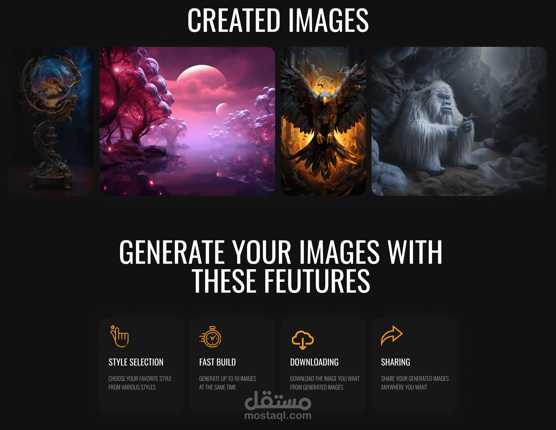 تصميم landing page لموقع انشاء صور بالذكاء الاصطناعي