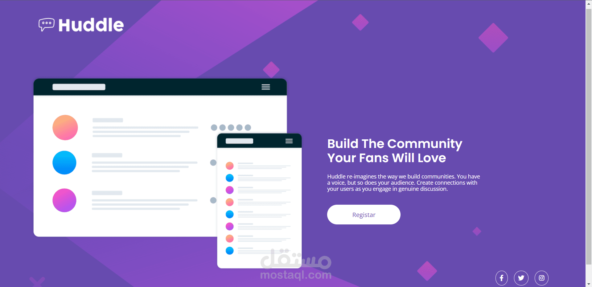 huddle landing page