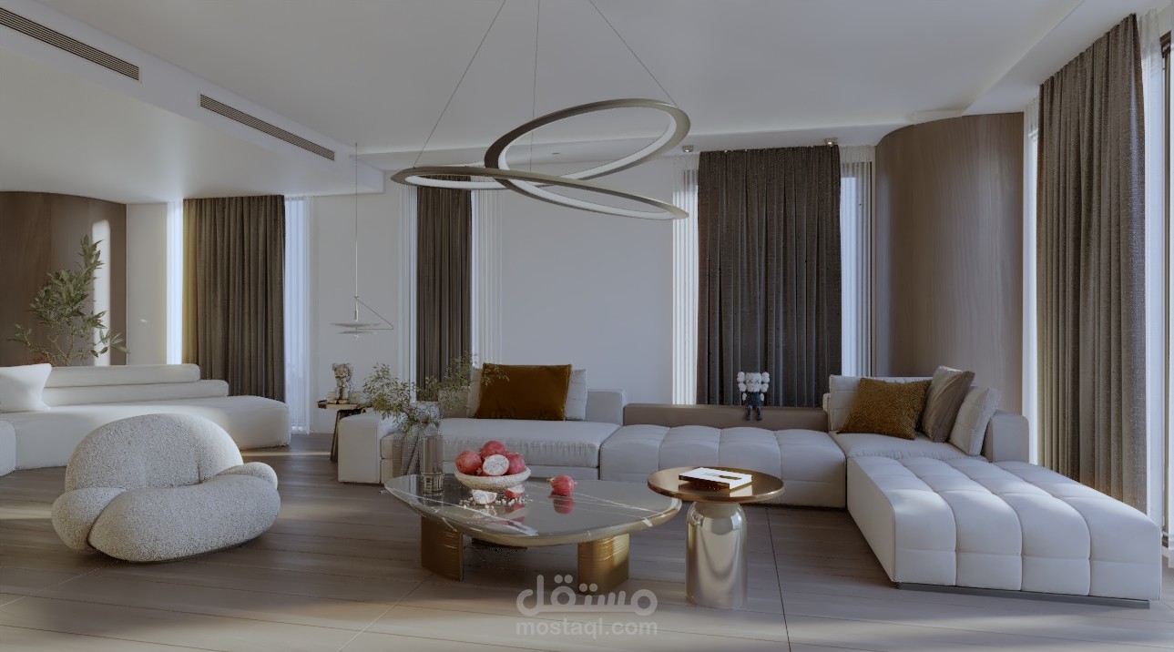 Salon and kitchen and bedroom