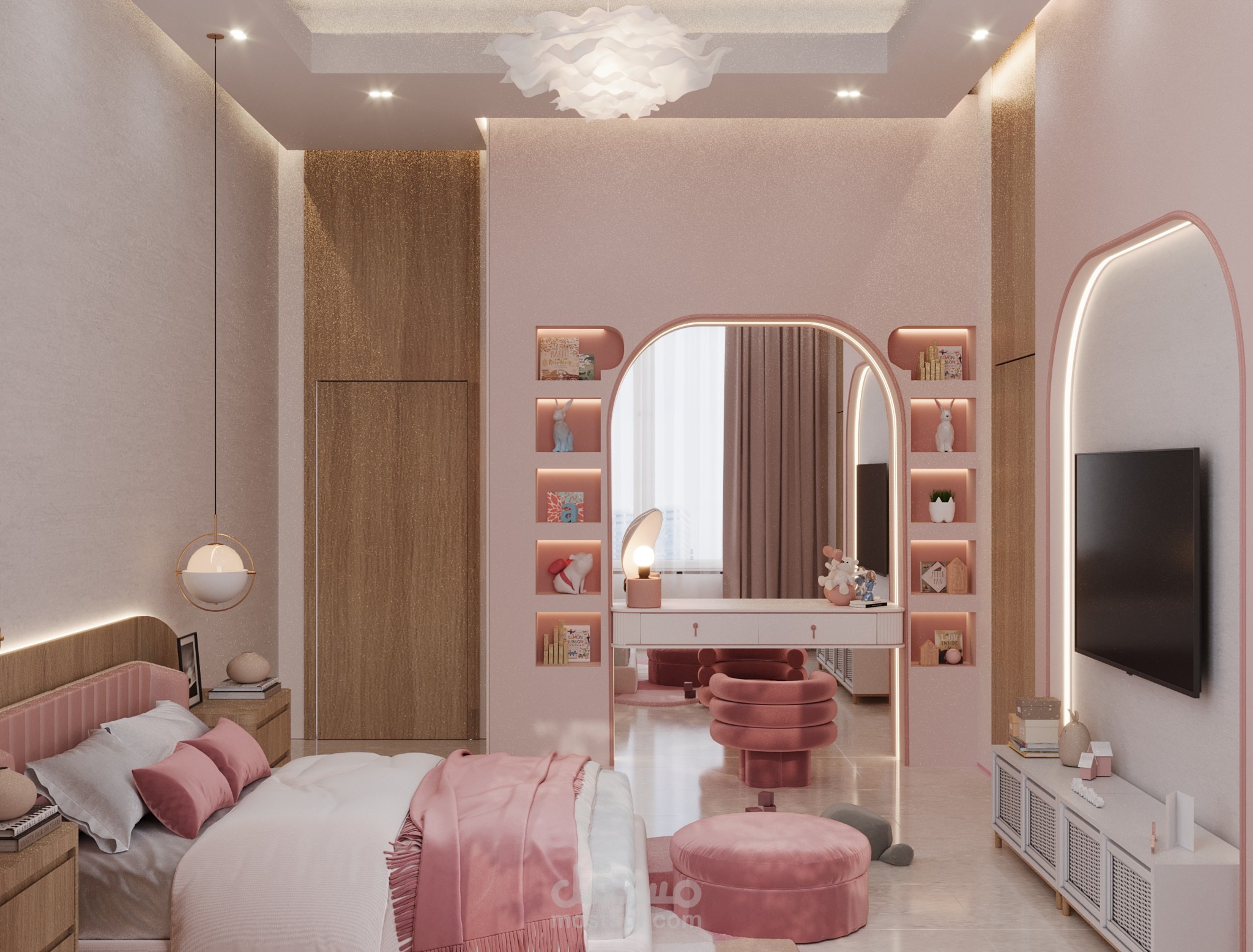 Girl's bedroom + dressing room + bathroom