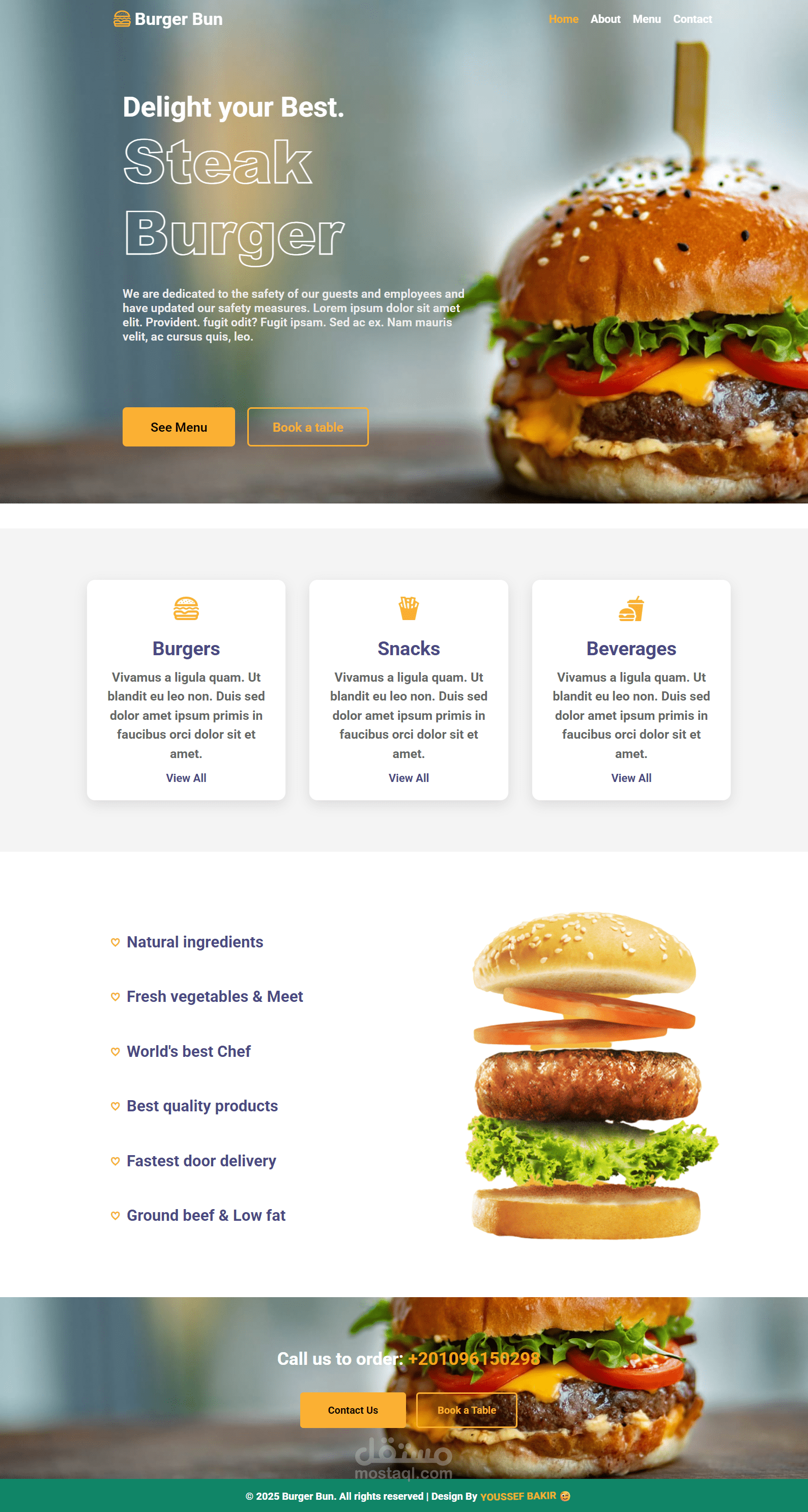 تصميم وتطوير موقع مطعم Burger Bun