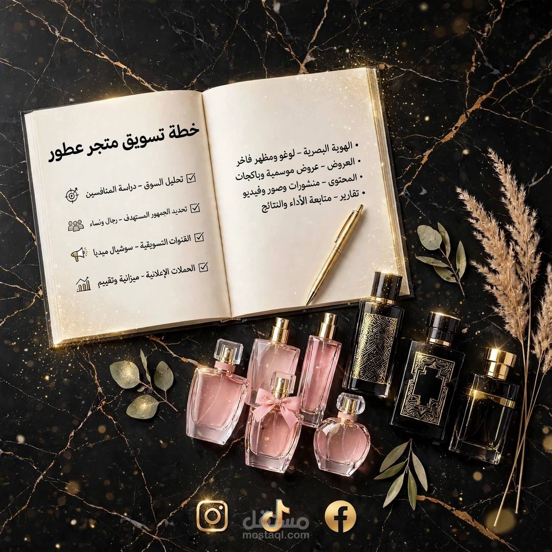 إعداد خطة تسويق رقمي احترافية لمتجر عطور