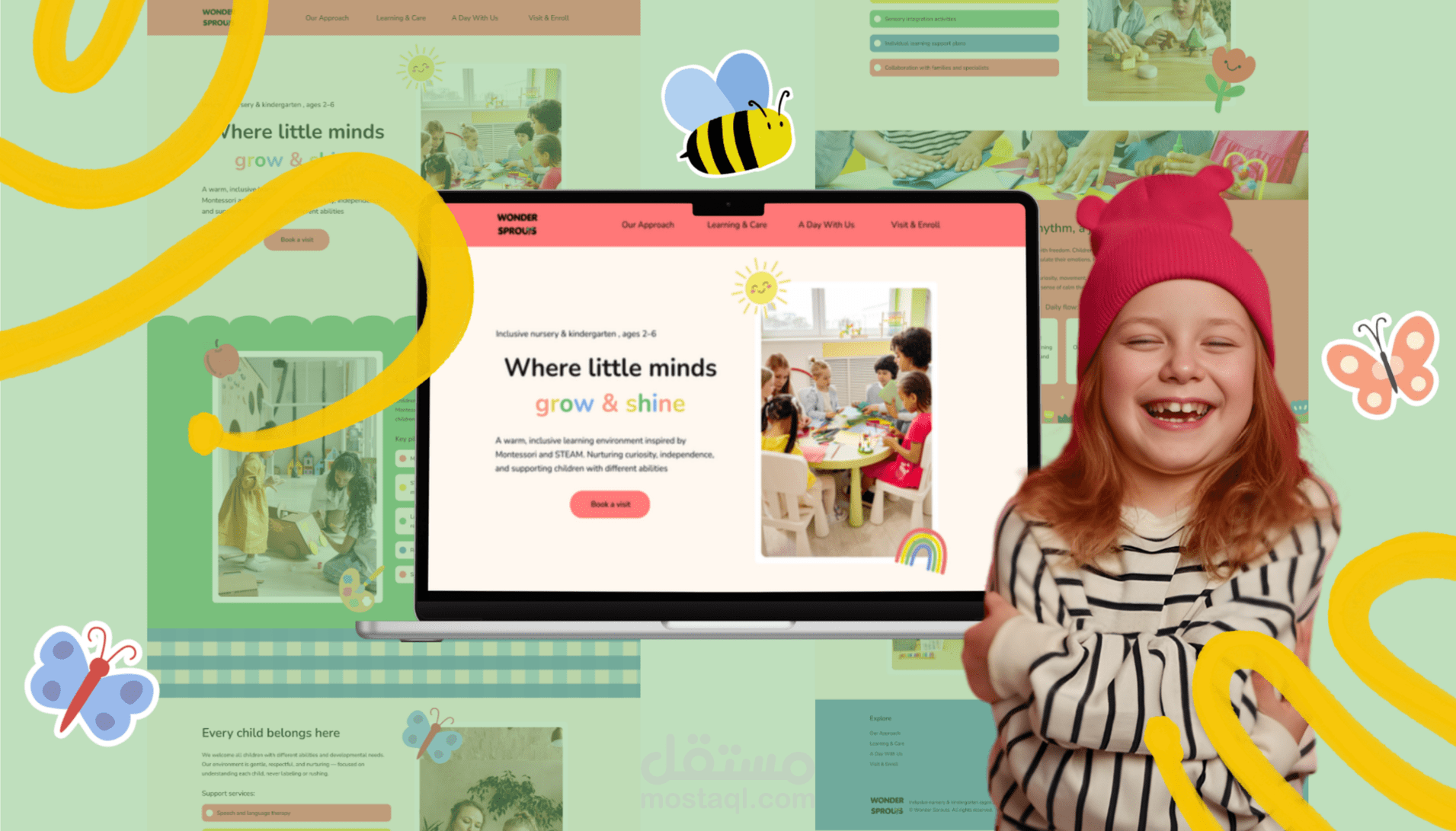 وندر سبراوتس "Wonder Sprouts": تصميم صفحة هبوط Landing Page مبهجة لمرحلة رياض الأطفال