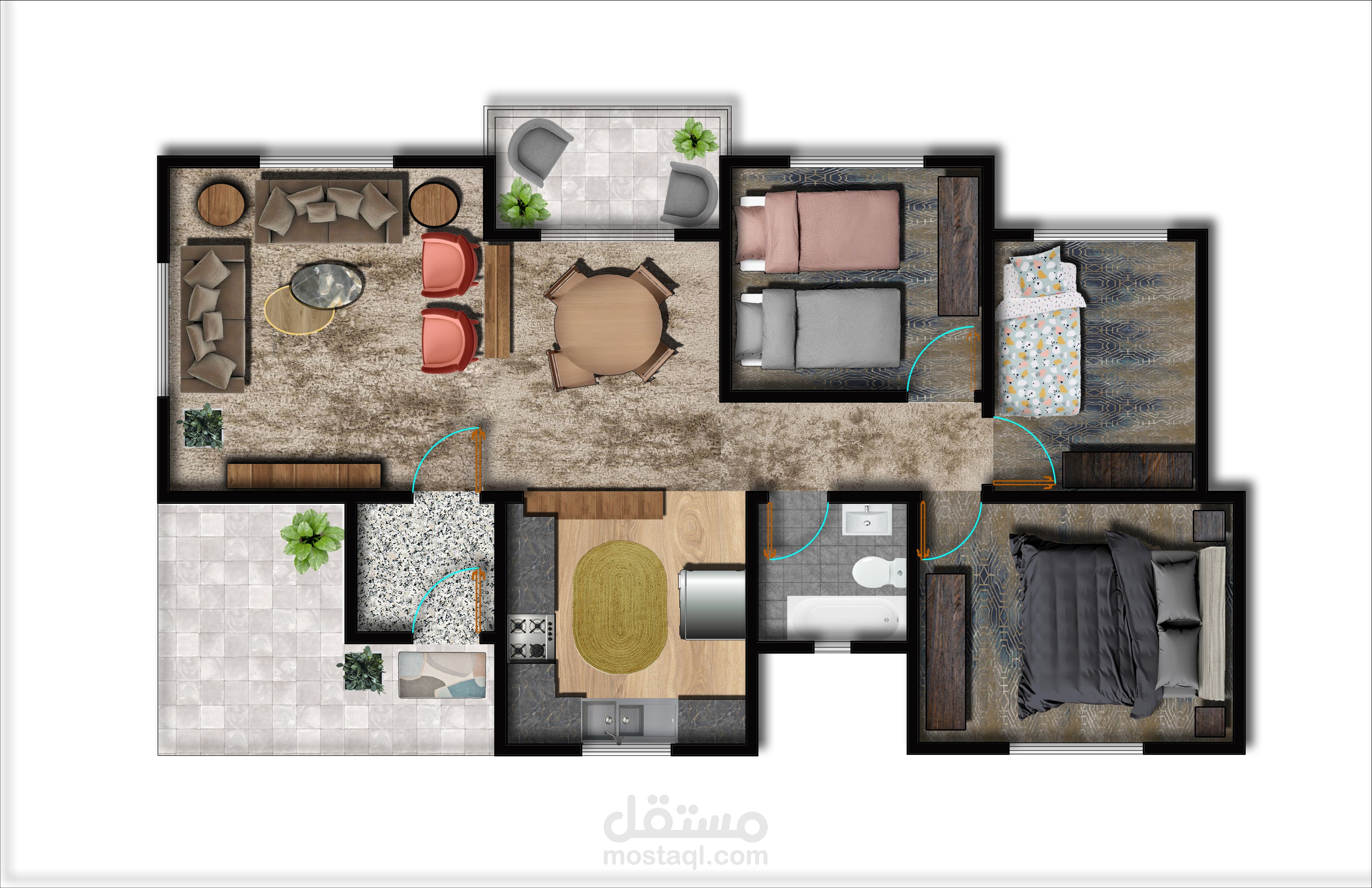 مسقط 2d مع الفرش