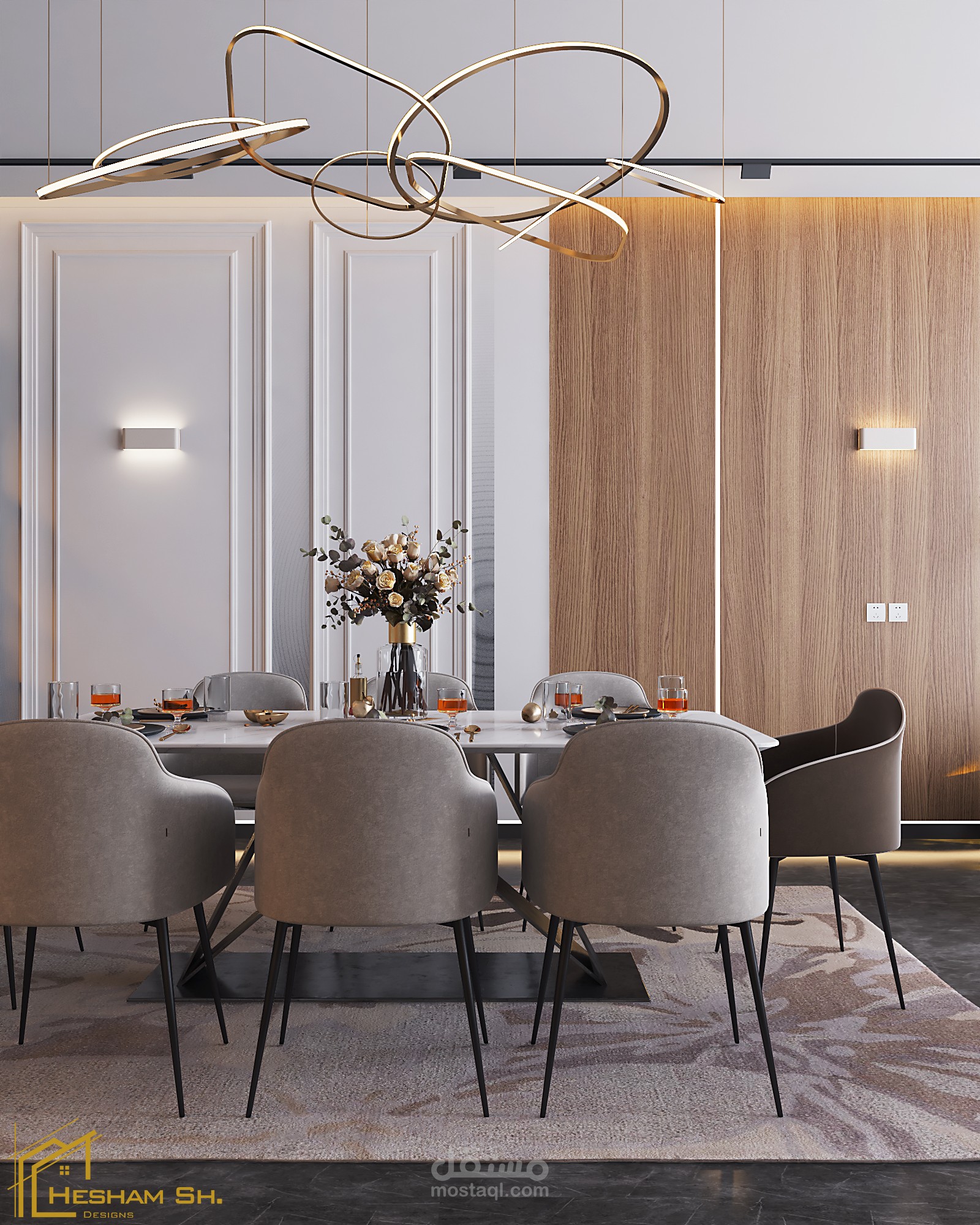 تصميم غرفة استقبال و طعام