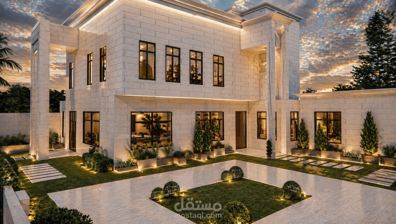 تصميم ثردي لفيلا مع حديقة