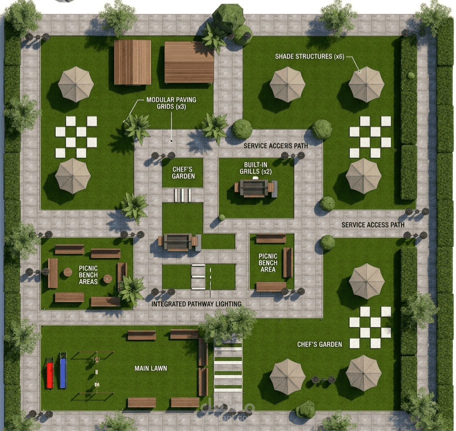 تصميم حديقة مركزية مربعة الشكل في العراق