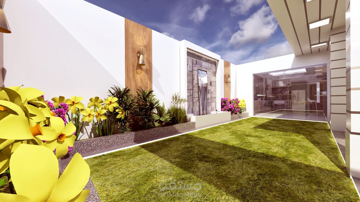 مطبخ مودرن مطل علي الحديقة