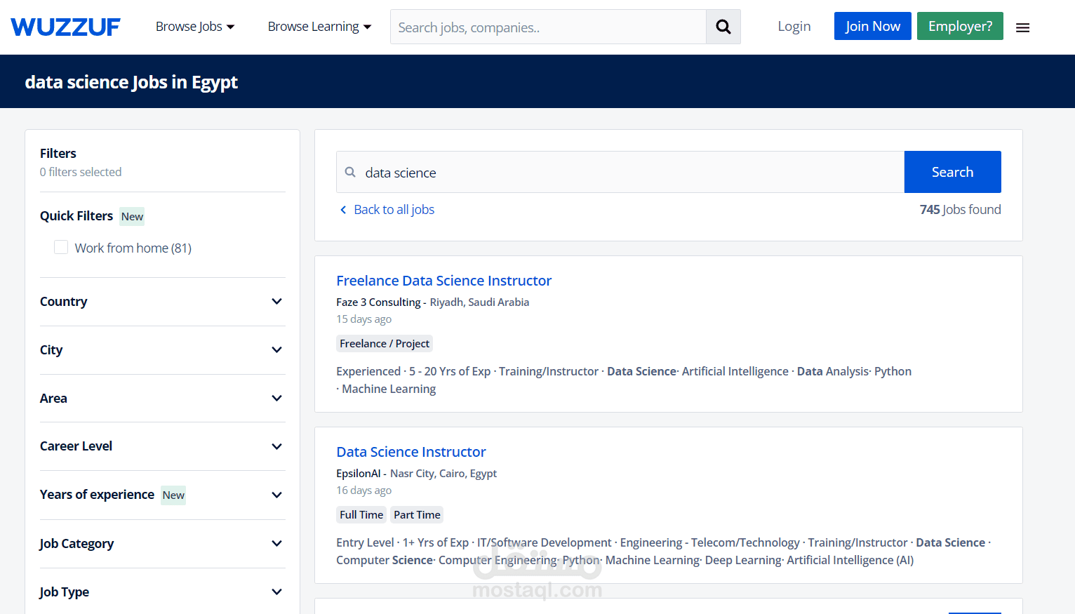 سحب بيانات الوظايف من موقع وظف wuzzuf.com