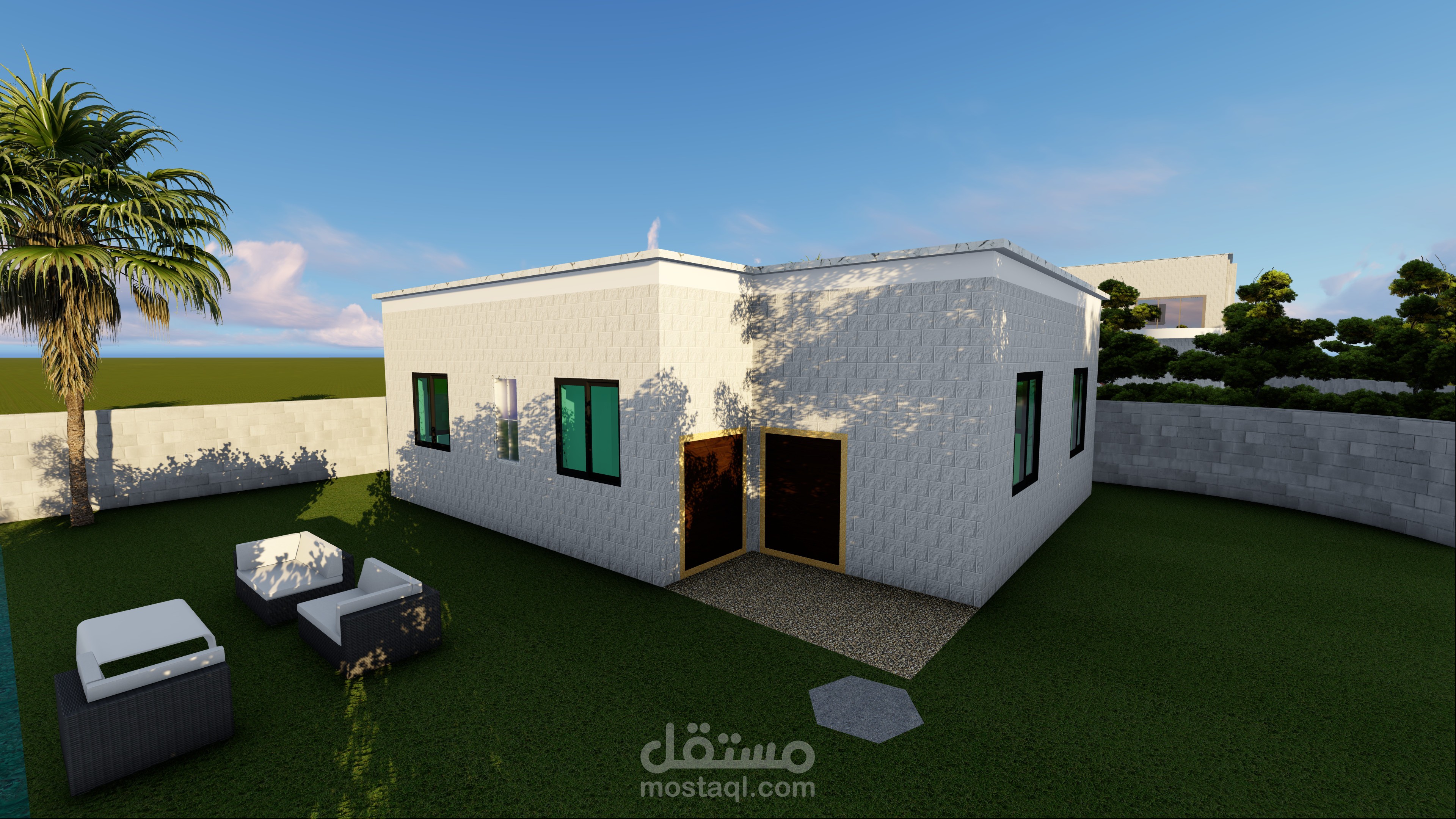 تصميم بسيط لفيلا من طابق واحد مفصلة