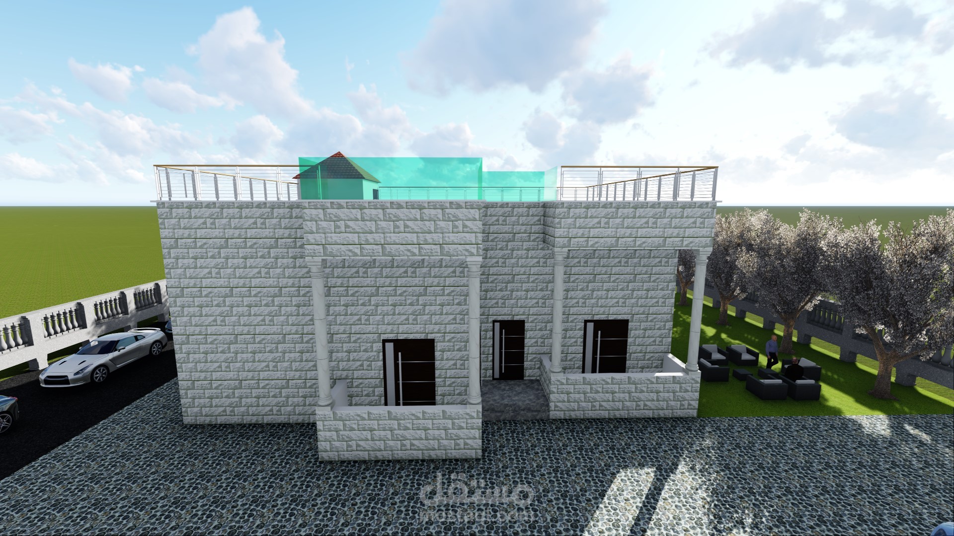 تصميم بناء من الحجر الابيض
